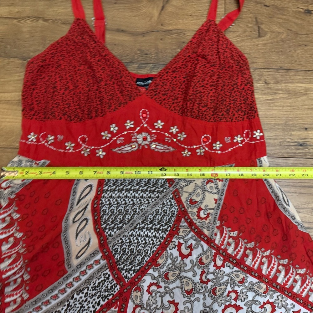 Mlle Gabrielle Red Boho Patchwork Midi Dress 2x S… - image 4